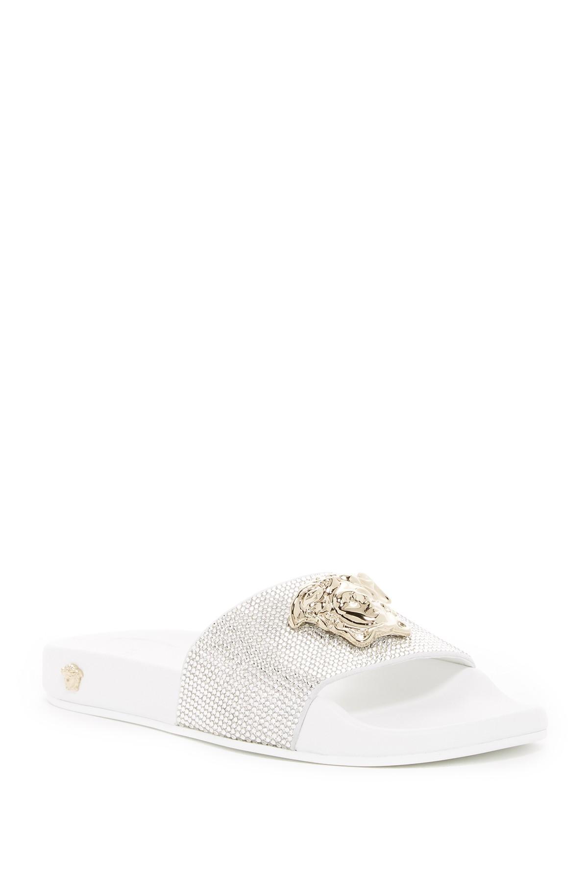 Versace Medusa Crystal Slide Sandal in Metallic Lyst